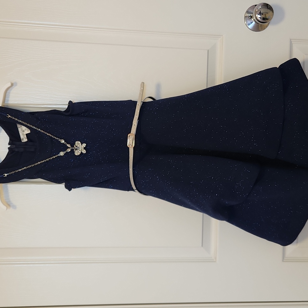 Knitworks Girls Navy Dress with Faux Fur Shrug & Accessories Size 12 - Picture 4 of 7